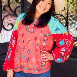 🌈NWT Savanna Jane Rainbow Embroidered Peasant Blouse